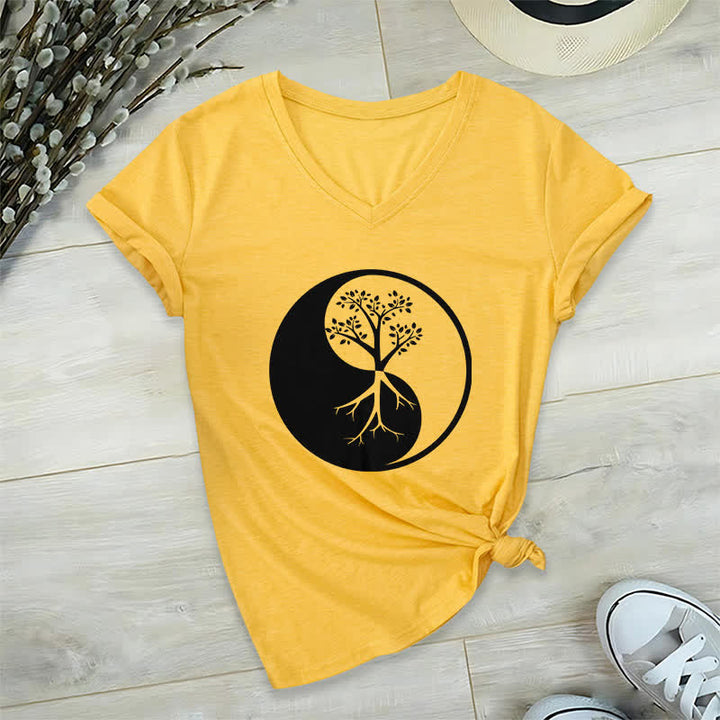 Camiseta Olivenorma con cuello en V para yoga, meditación y árbol Yin Yang - Amarillo - 2XL - image 16