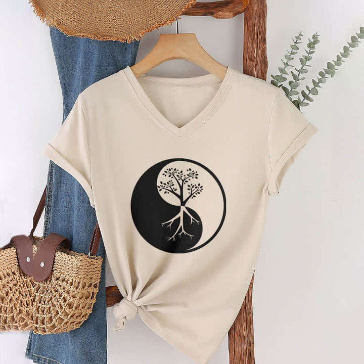 Camiseta Olivenorma con cuello en V para yoga, meditación y árbol Yin Yang - image 23