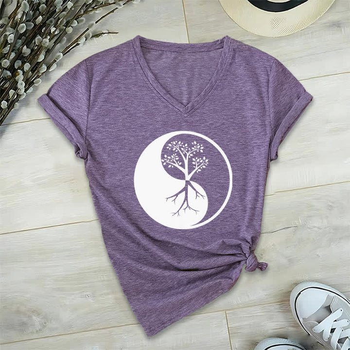 Camiseta Olivenorma con cuello en V para yoga, meditación y árbol Yin Yang - Púrpura - 2XL - image 26