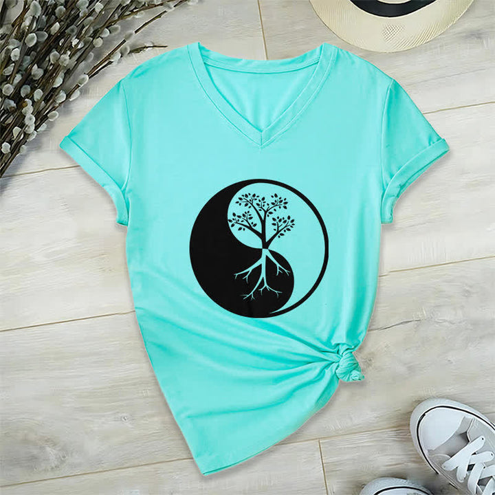 Camiseta Olivenorma con cuello en V para yoga, meditación y árbol Yin Yang - Lago Azul - 2XL - image 24