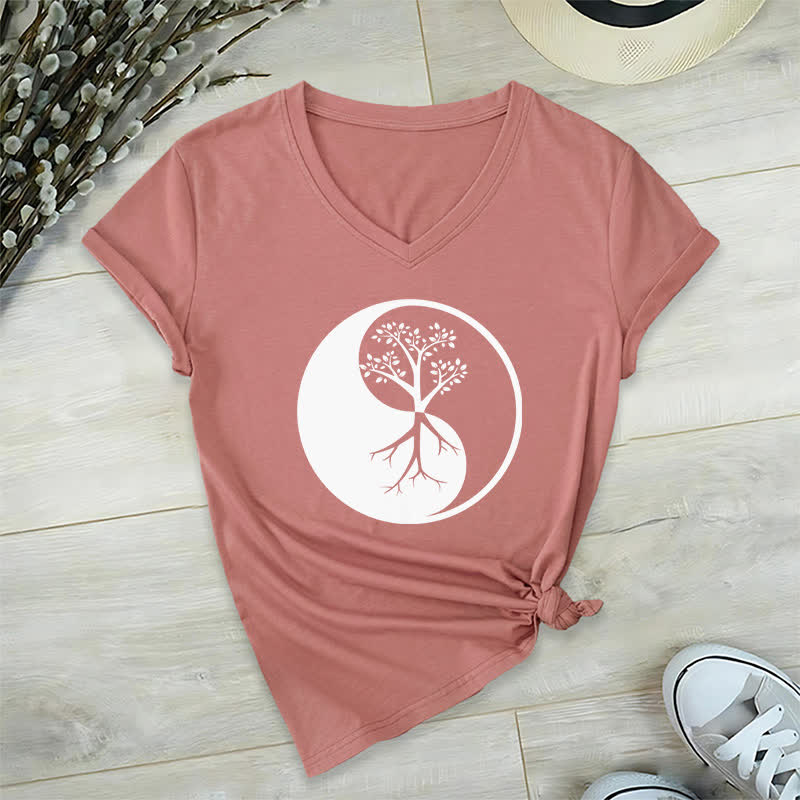 Camiseta Olivenorma con cuello en V para yoga, meditación y árbol Yin Yang - Rosa - 2XL - image 18