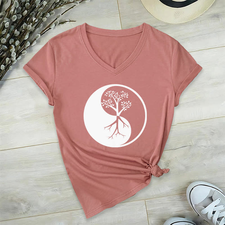 Camiseta Olivenorma con cuello en V para yoga, meditación y árbol Yin Yang - Rosa - 2XL - image 18