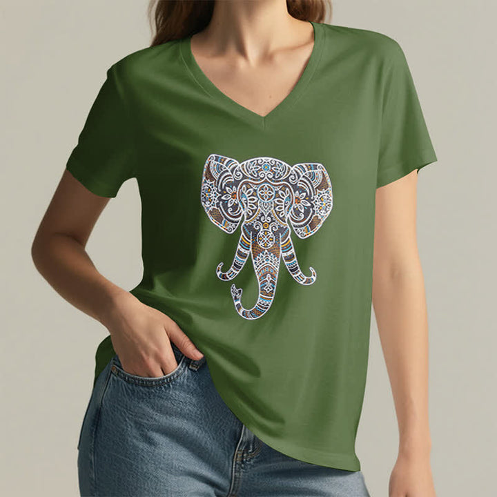 Camiseta Olivenorma con cuello en V para mujer con elefantes de naturaleza y animales - image 12