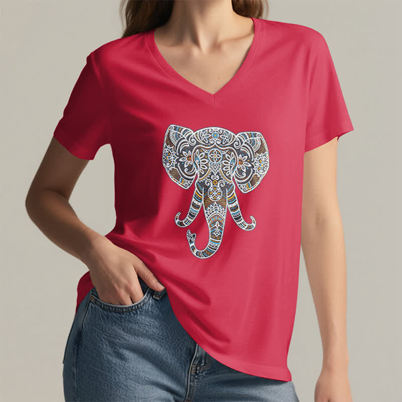 Camiseta Olivenorma con cuello en V para mujer con elefantes de naturaleza y animales - image 28