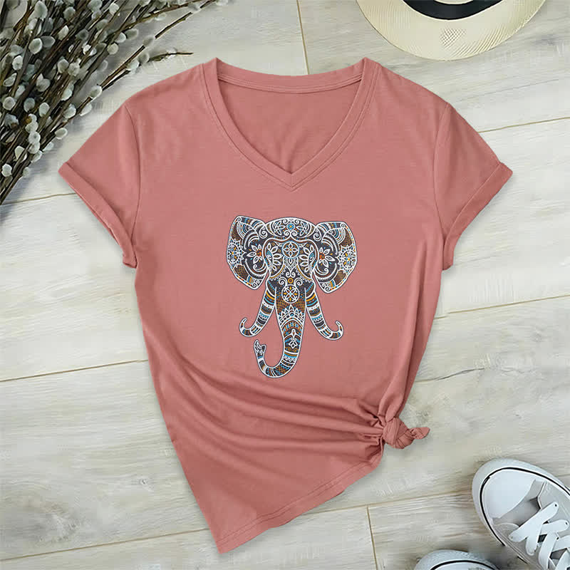 Camiseta Olivenorma con cuello en V para mujer con elefantes de naturaleza y animales - Rosa - 2XL - image 18