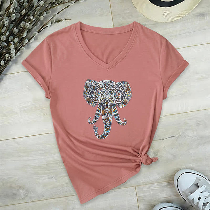 Camiseta Olivenorma con cuello en V para mujer con elefantes de naturaleza y animales - Rosa - 2XL - image 18