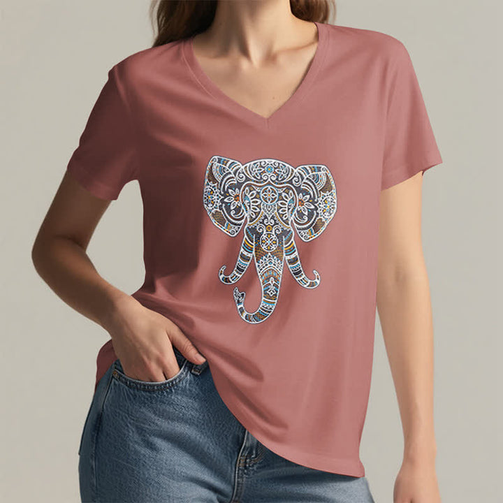 Camiseta Olivenorma con cuello en V para mujer con elefantes de naturaleza y animales - image 19
