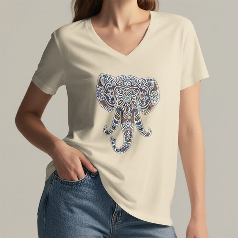 Camiseta Olivenorma con cuello en V para mujer con elefantes de naturaleza y animales - image 23
