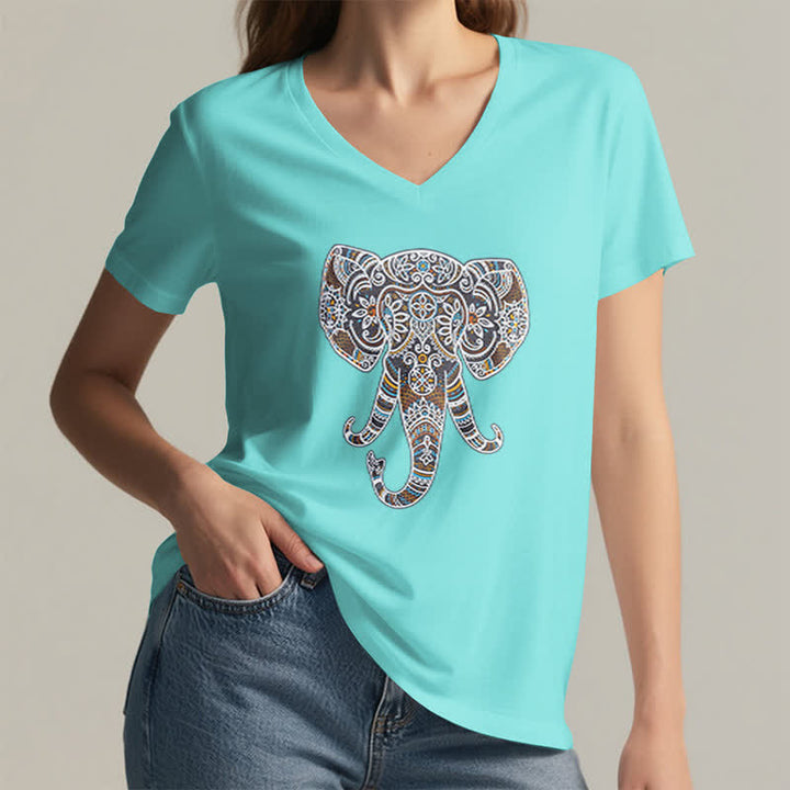 Camiseta Olivenorma con cuello en V para mujer con elefantes de naturaleza y animales - image 25