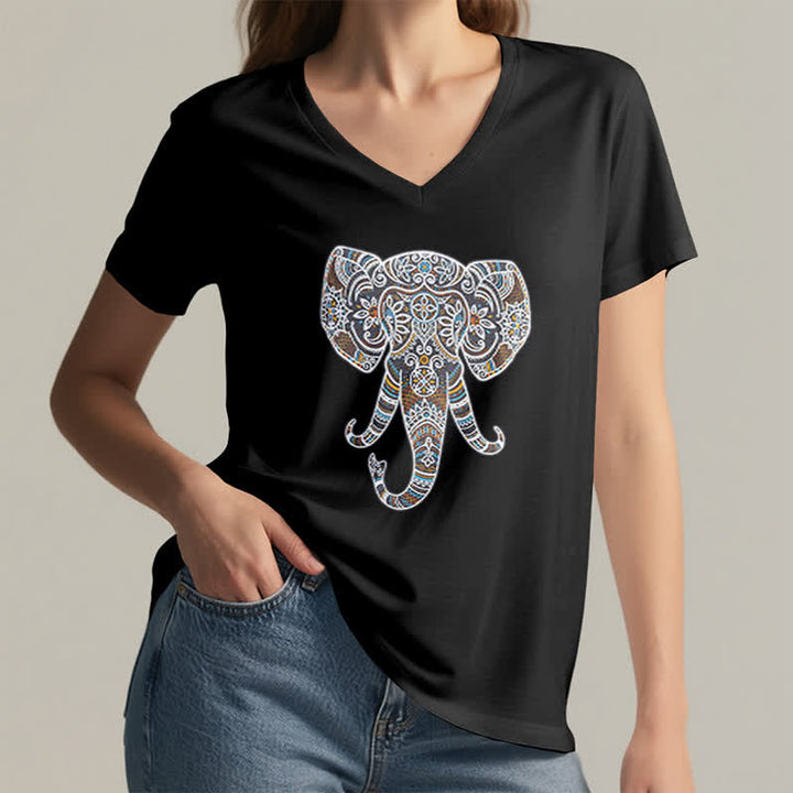 Camiseta Olivenorma con cuello en V para mujer con elefantes de naturaleza y animales - image 14