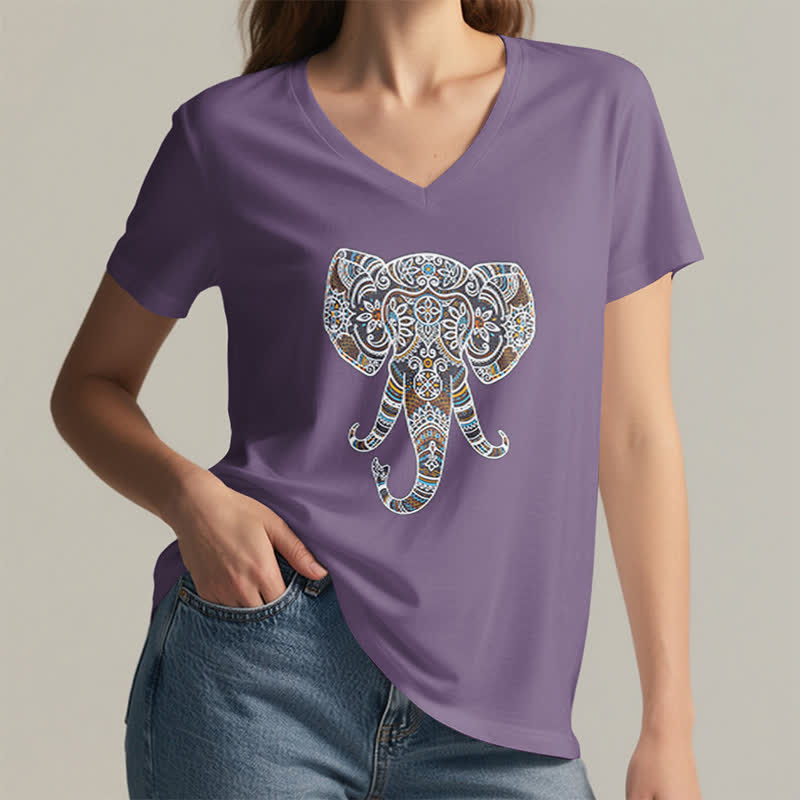 Camiseta Olivenorma con cuello en V para mujer con elefantes de naturaleza y animales - image 27