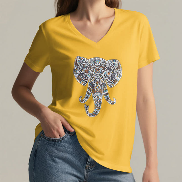 Camiseta Olivenorma con cuello en V para mujer con elefantes de naturaleza y animales - image 17