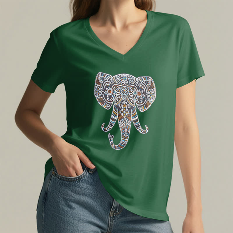 Camiseta Olivenorma con cuello en V para mujer con elefantes de naturaleza y animales - image 10