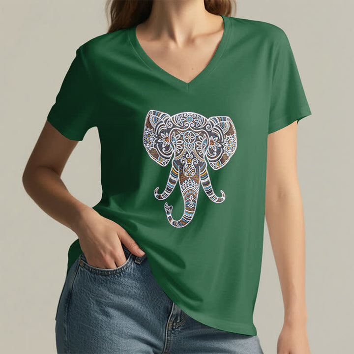 Camiseta Olivenorma con cuello en V para mujer con elefantes de naturaleza y animales - image 10