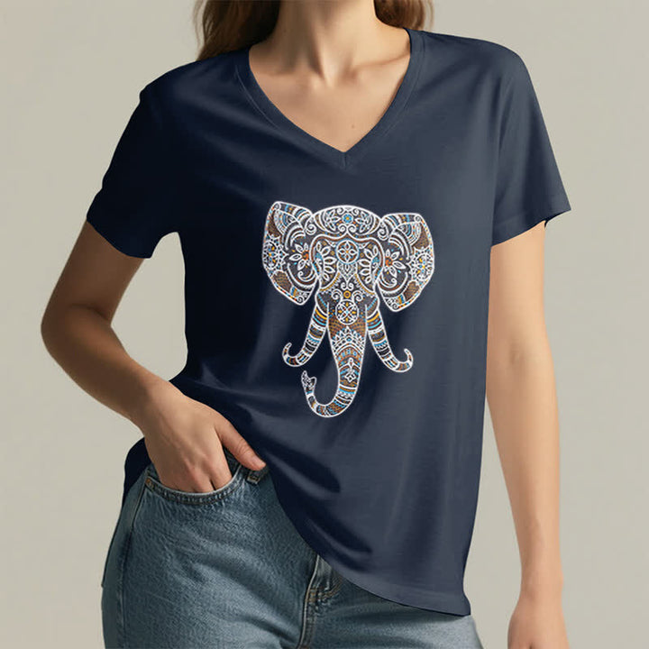 Camiseta Olivenorma con cuello en V para mujer con elefantes de naturaleza y animales - image 8