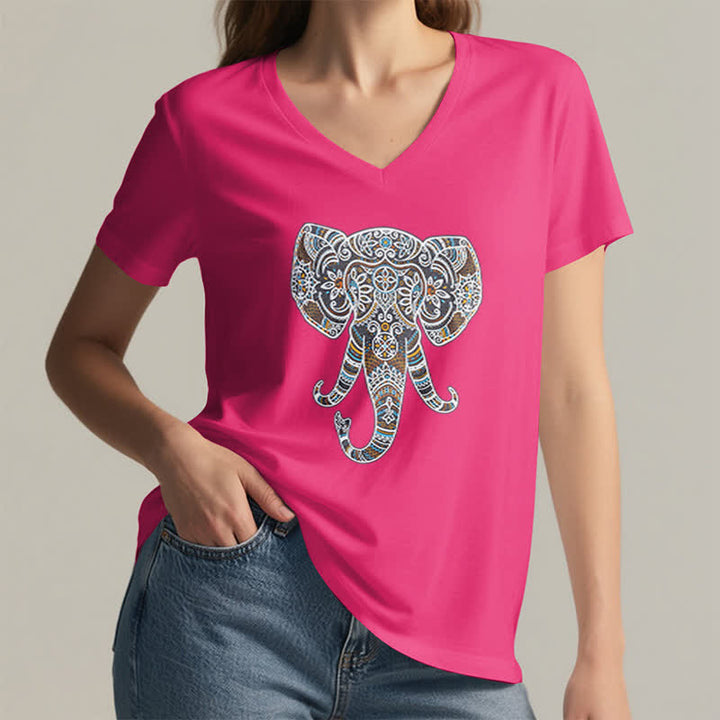 Camiseta Olivenorma con cuello en V para mujer con elefantes de naturaleza y animales - image 21