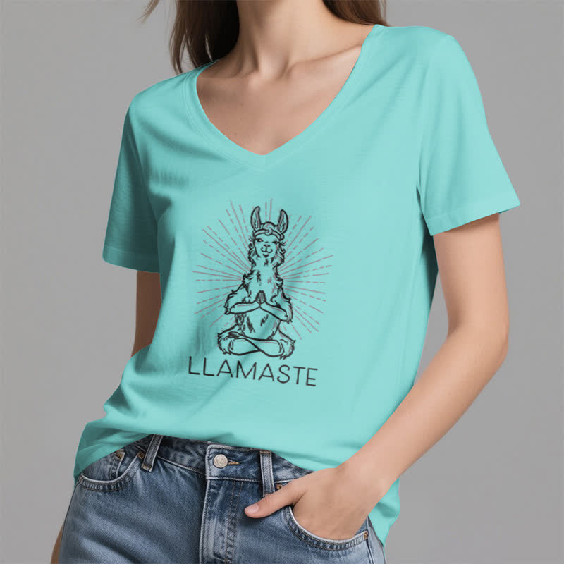 Camiseta Olivenorma con cuello en V para entrenamiento con llama de yoga y Namaste - image 25