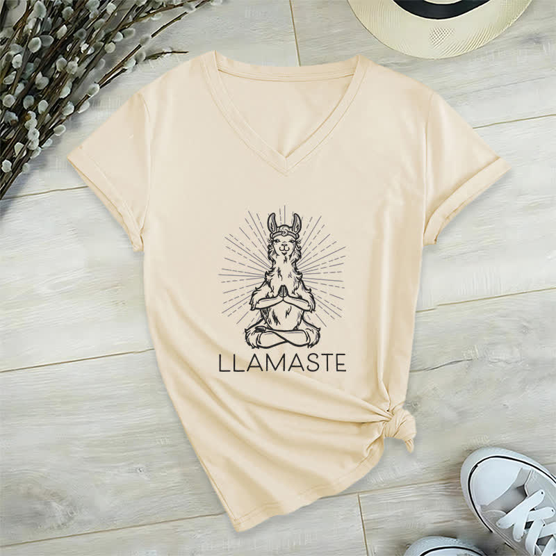 Camiseta Olivenorma con cuello en V para entrenamiento con llama de yoga y Namaste - Caqui - 2XL - image 22
