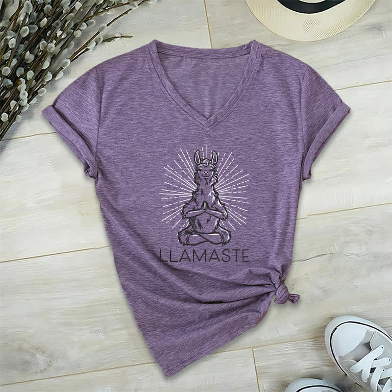 Camiseta Olivenorma con cuello en V para entrenamiento con llama de yoga y Namaste - Púrpura - 2XL - image 26