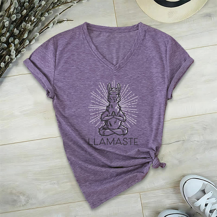 Camiseta Olivenorma con cuello en V para entrenamiento con llama de yoga y Namaste - Púrpura - 2XL - image 26