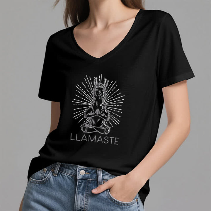 Camiseta Olivenorma con cuello en V para entrenamiento con llama de yoga y Namaste - image 13