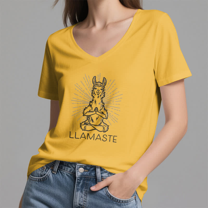 Camiseta Olivenorma con cuello en V para entrenamiento con llama de yoga y Namaste - image 17