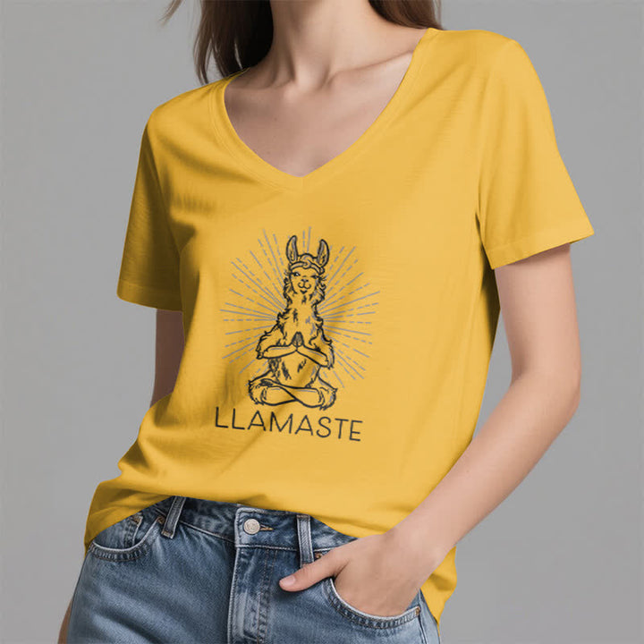 Camiseta Olivenorma con cuello en V para entrenamiento con llama de yoga y Namaste - image 17