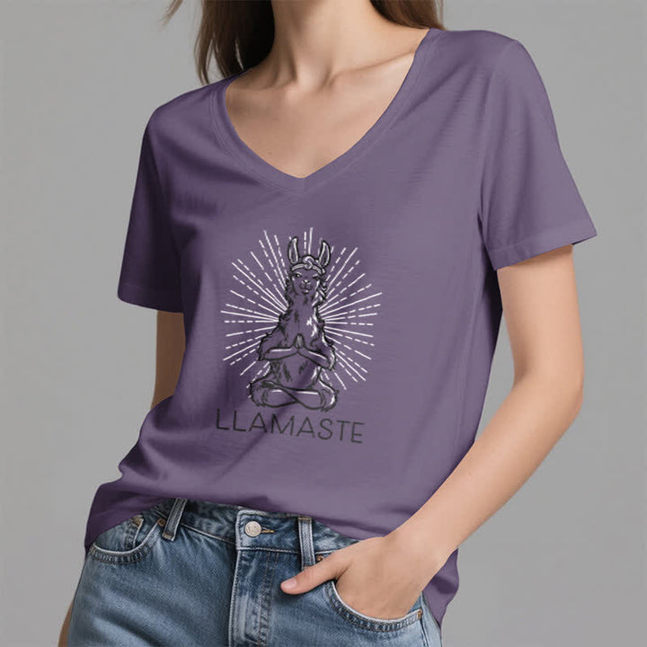 Camiseta Olivenorma con cuello en V para entrenamiento con llama de yoga y Namaste - image 27