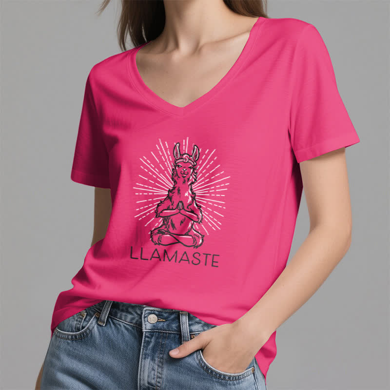 Camiseta Olivenorma con cuello en V para entrenamiento con llama de yoga y Namaste - image 21