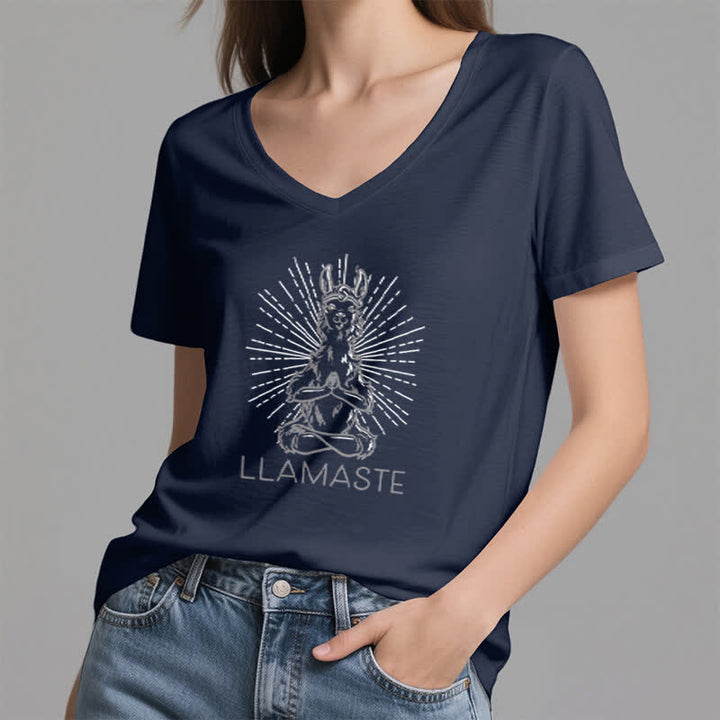 Camiseta Olivenorma con cuello en V para entrenamiento con llama de yoga y Namaste - image 5