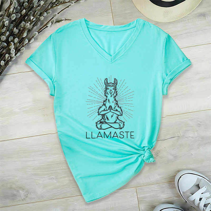 Camiseta Olivenorma con cuello en V para entrenamiento con llama de yoga y Namaste - Lago Azul - 2XL - image 24
