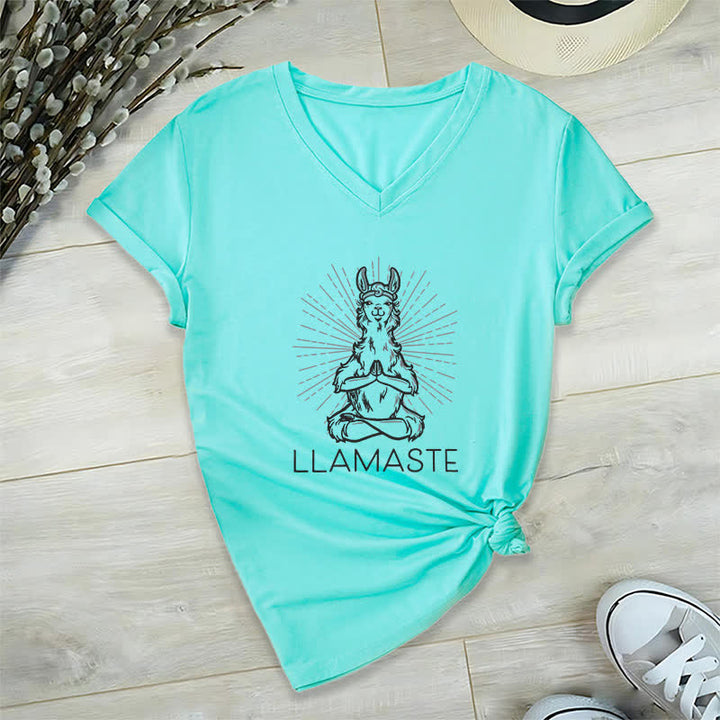 Camiseta Olivenorma con cuello en V para entrenamiento con llama de yoga y Namaste - Lago Azul - 2XL - image 24