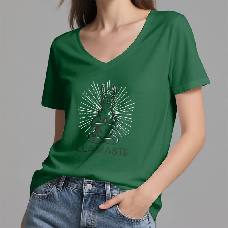 Camiseta Olivenorma con cuello en V para entrenamiento con llama de yoga y Namaste - image 7