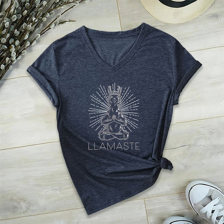 Camiseta Olivenorma con cuello en V para entrenamiento con llama de yoga y Namaste - Azul marino - 2XL - image 4
