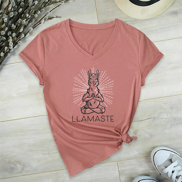 Camiseta Olivenorma con cuello en V para entrenamiento con llama de yoga y Namaste - Rosa - 2XL - image 18