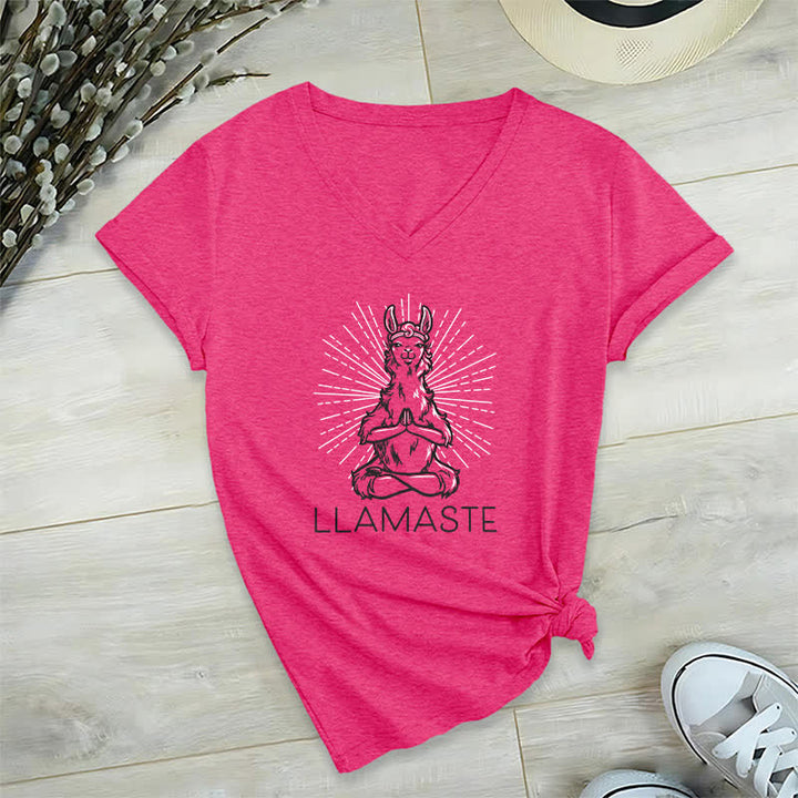 Camiseta Olivenorma con cuello en V para entrenamiento con llama de yoga y Namaste - Rosa roja - 2XL - image 20