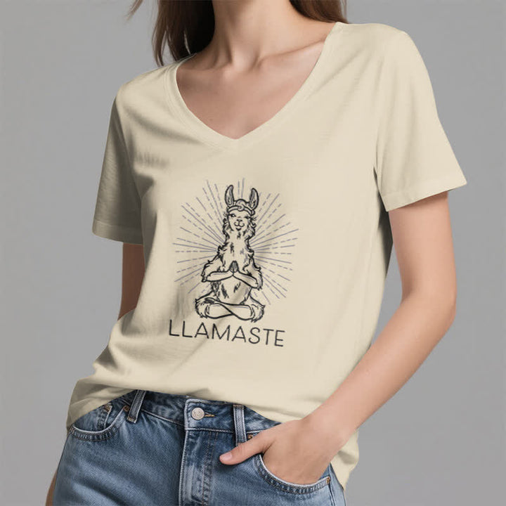 Camiseta Olivenorma con cuello en V para entrenamiento con llama de yoga y Namaste - image 23