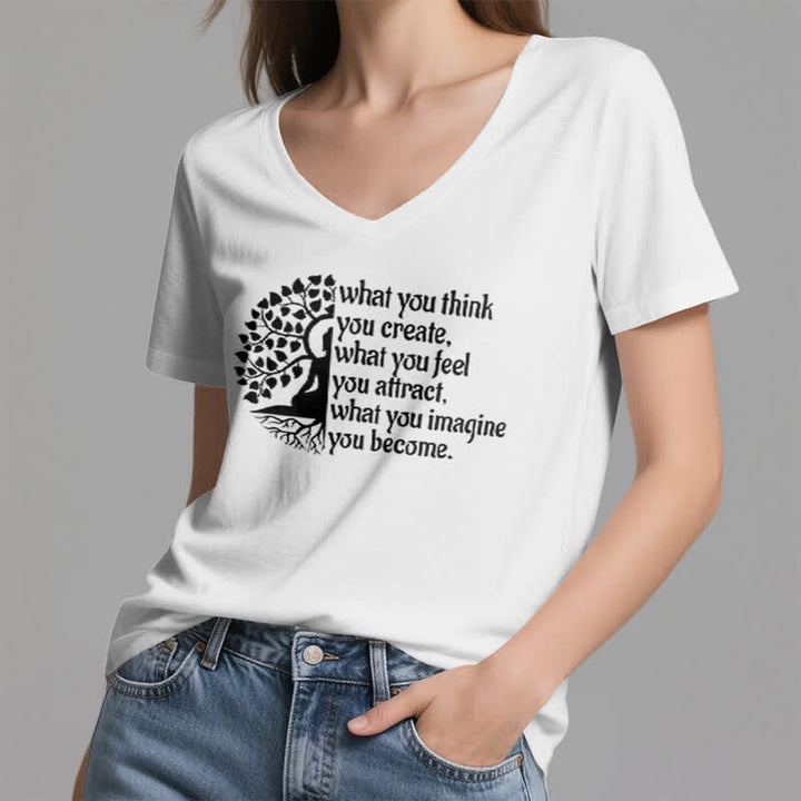 Olivenorma - Camiseta de cuello en V "Lo que piensas, lo creas" - image 2