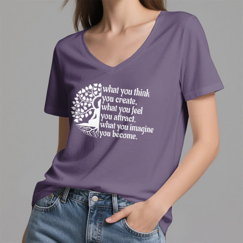 Olivenorma - Camiseta de cuello en V "Lo que piensas, lo creas" - image 26