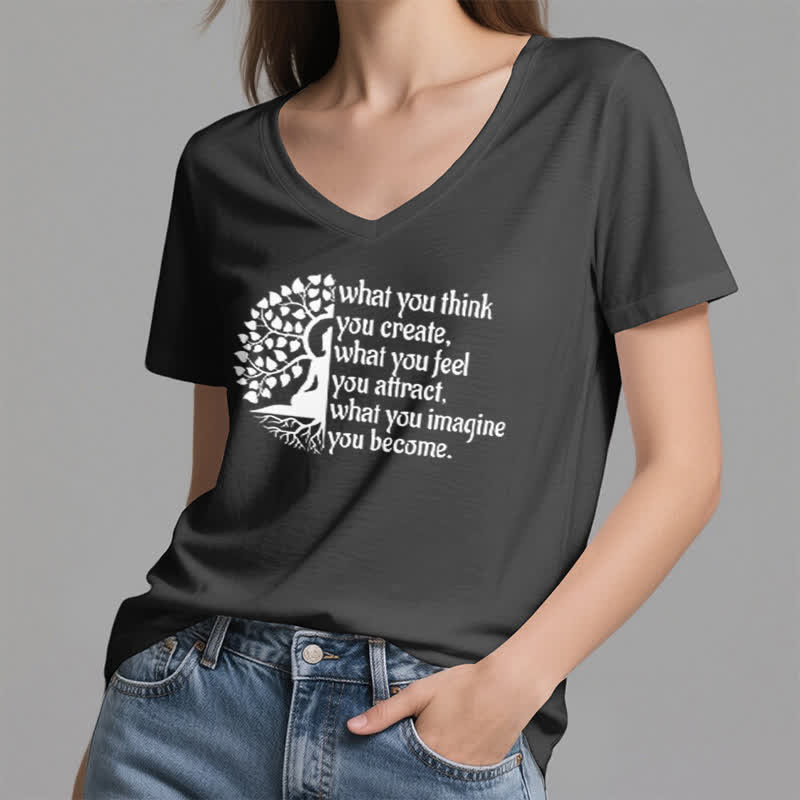 Olivenorma - Camiseta de cuello en V "Lo que piensas, lo creas" - image 10