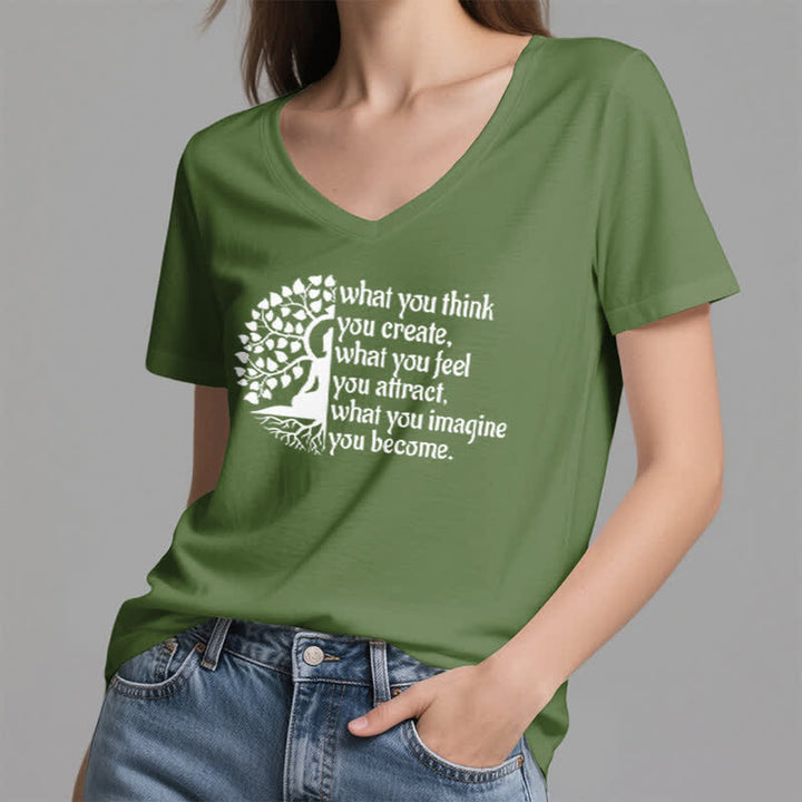 Olivenorma - Camiseta de cuello en V "Lo que piensas, lo creas" - image 8