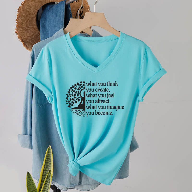 Olivenorma - Camiseta de cuello en V "Lo que piensas, lo creas" - Lago Azul - 2XL - image 23