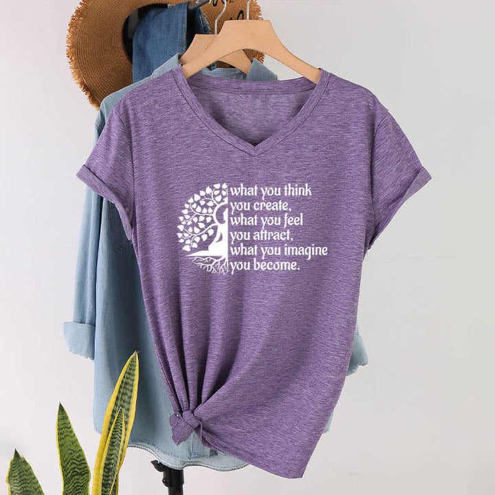Olivenorma - Camiseta de cuello en V "Lo que piensas, lo creas" - Púrpura - 2XL - image 25
