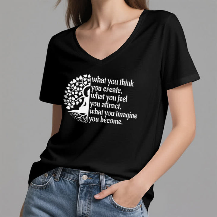 Olivenorma - Camiseta de cuello en V "Lo que piensas, lo creas" - image 12