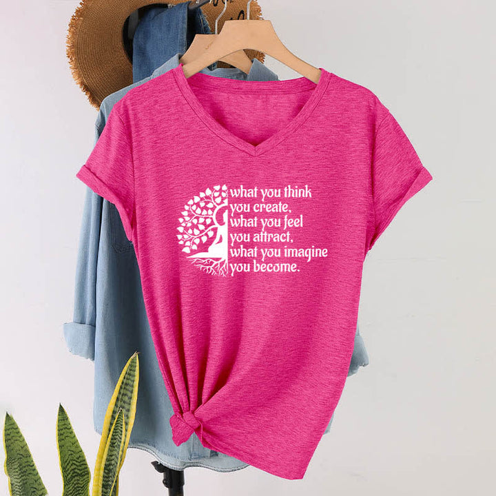 Olivenorma - Camiseta de cuello en V "Lo que piensas, lo creas" - Rosa roja - 2XL - image 19
