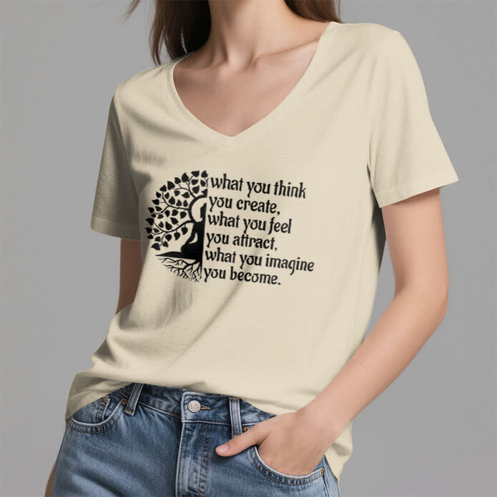 Olivenorma - Camiseta de cuello en V "Lo que piensas, lo creas" - image 22