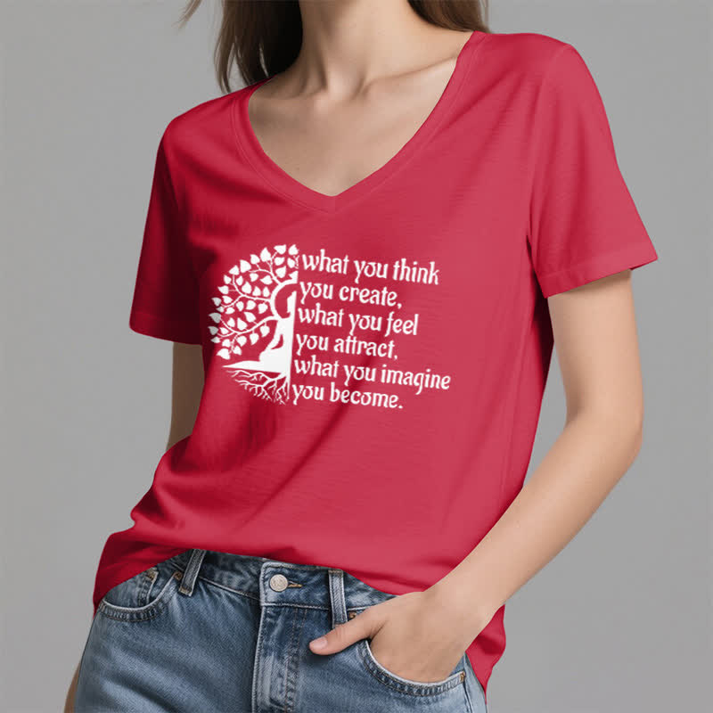 Olivenorma - Camiseta de cuello en V "Lo que piensas, lo creas" - image 14