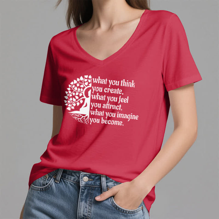 Olivenorma - Camiseta de cuello en V "Lo que piensas, lo creas" - image 14