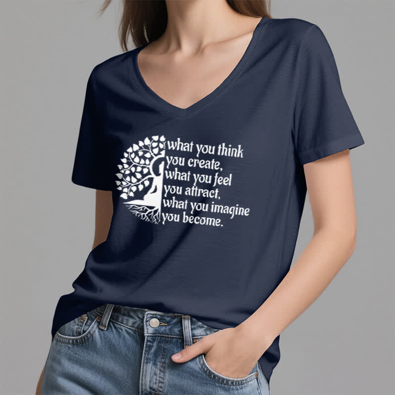 Olivenorma - Camiseta de cuello en V "Lo que piensas, lo creas" - image 4