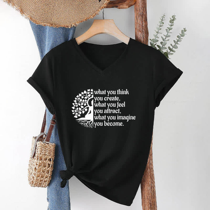Olivenorma - Camiseta de cuello en V "Lo que piensas, lo creas" - Negro - 2XL - image 11